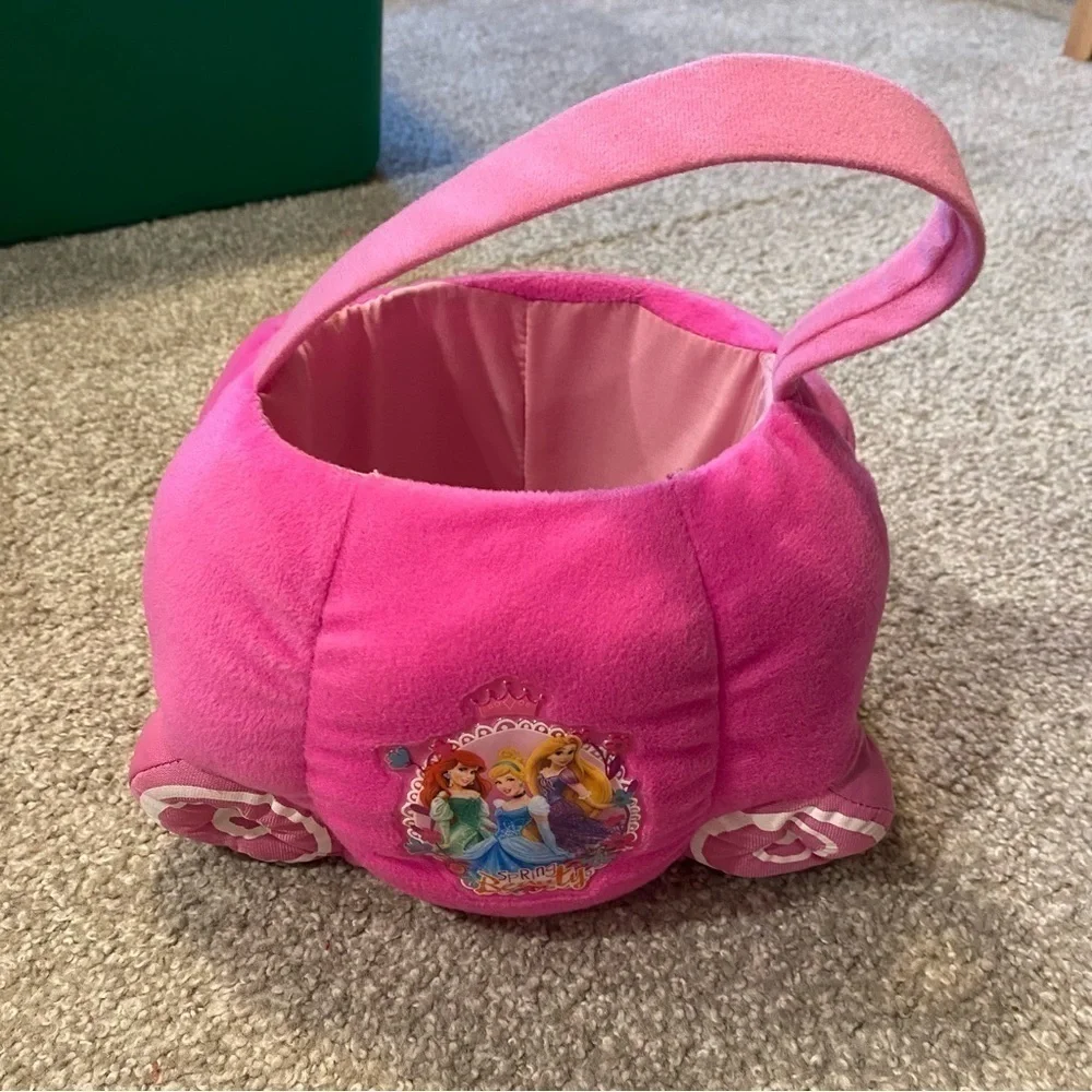Disney Princess Carriage Plush Basket Pink Easter Halloween  Cinderella Ariel